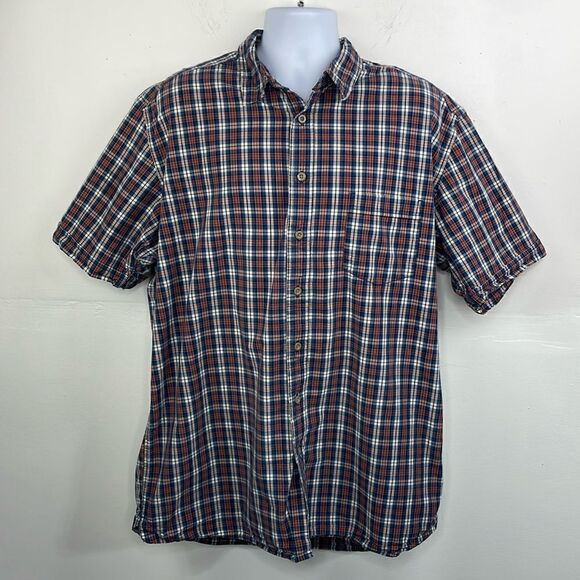 Eddie Bauer Men’s Pony Plaid Short sleeve Button Down Red and Navy Tall XL - Picture 1 of 15